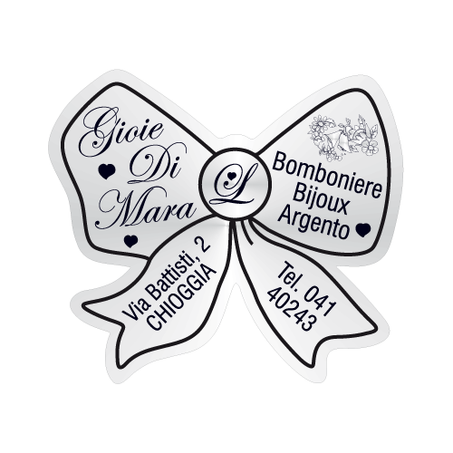 Etichette adesive personalizzate per bomboniere e confetterie mm 34X30 (cod.23H)