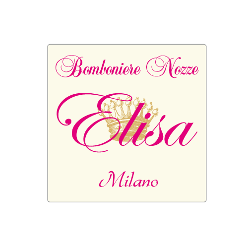 Etichette adesive personalizzate per bomboniere e confetterie mm 20X20 (cod.26H)