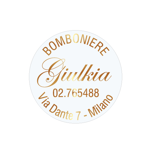 Etichette adesive personalizzate per bomboniere e confetterie mm 40X40 (cod.64H)