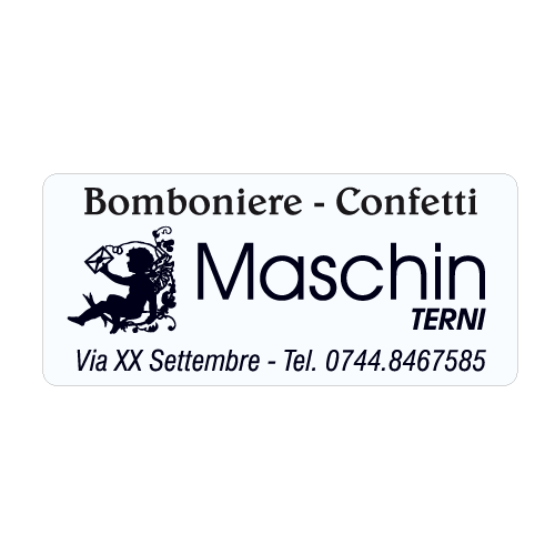 Etichette adesive personalizzate per bomboniere e confetterie mm 45X20 (cod.74H)