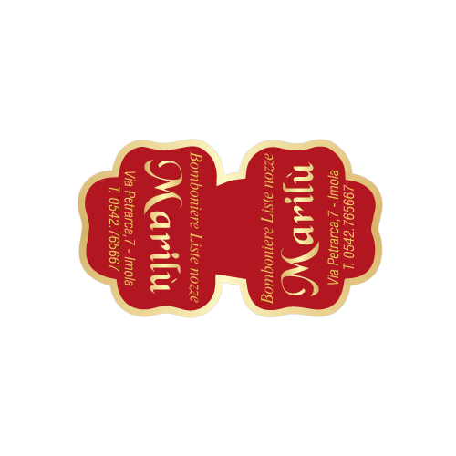 Etichette adesive personalizzate per bomboniere e confetterie mm 47X27 (cod.86H)