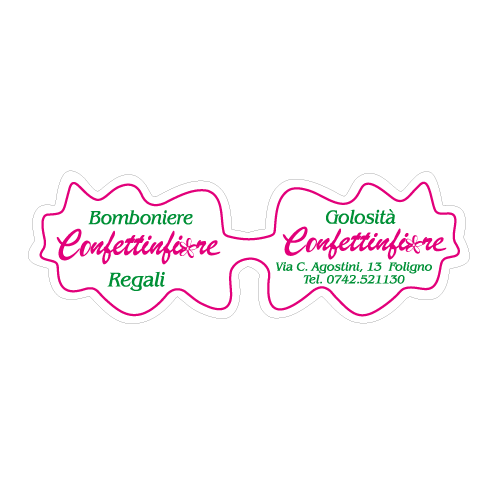 Etichette adesive personalizzate per bomboniere e confetterie mm 67X23 (cod.88H)